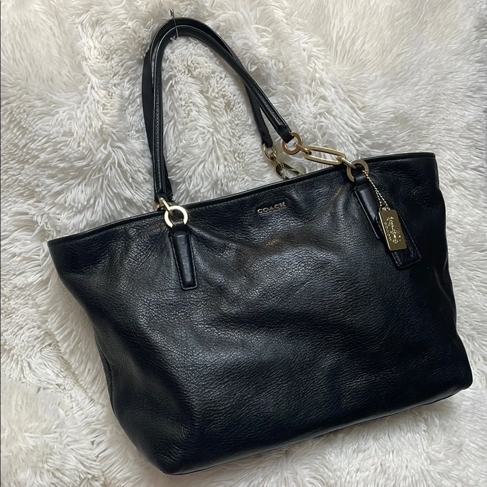 Vintage ❤️ Coach Soft Pebbled Leather Black & Gold Classic Shoulder Tote Bag EUC - Picture 14 of 14